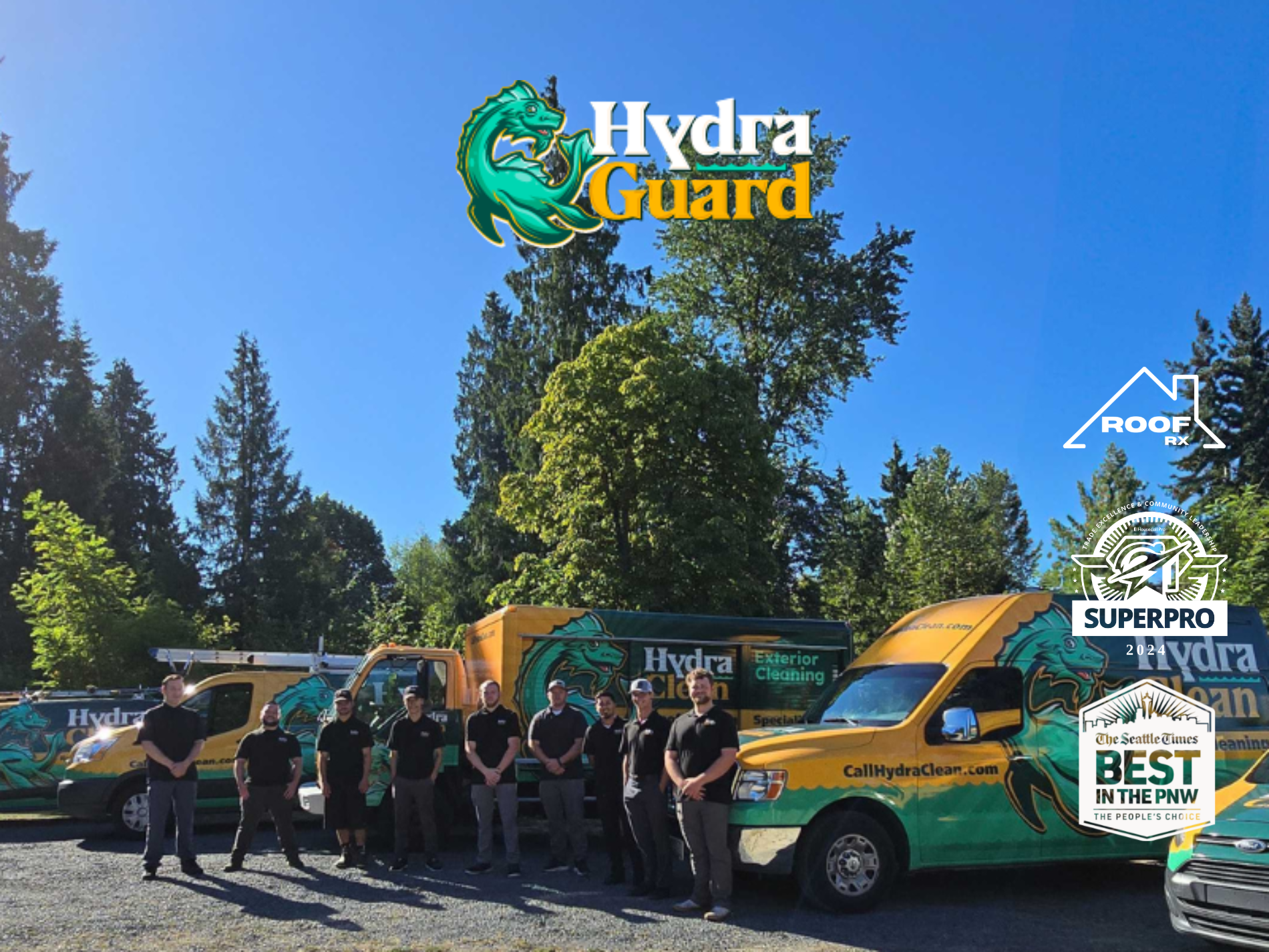 Hydra Guard roofing crew in front of a freshly installed PNW home